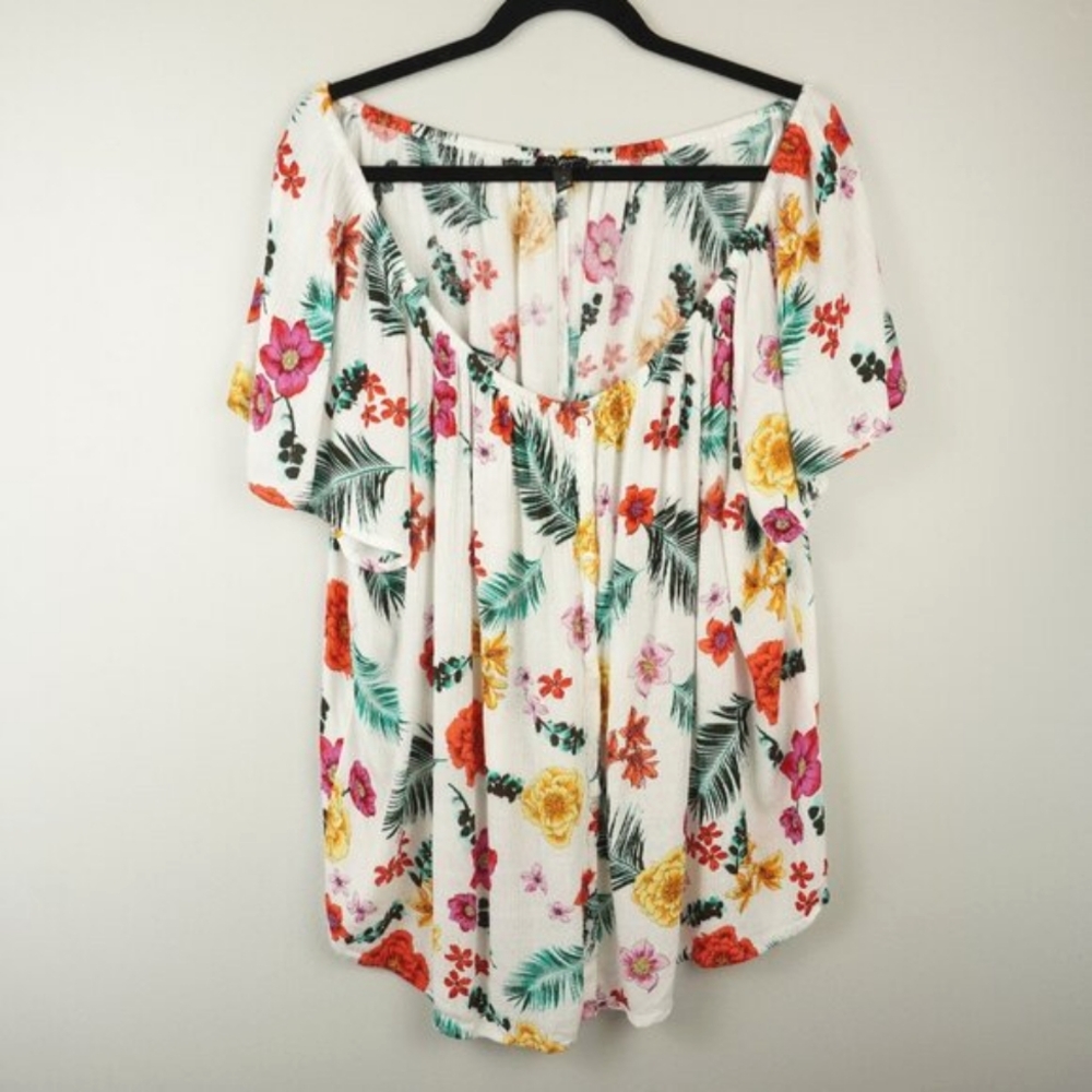 Lane Bryant White Colorful Floral Off Shoulder Blouse Size 16